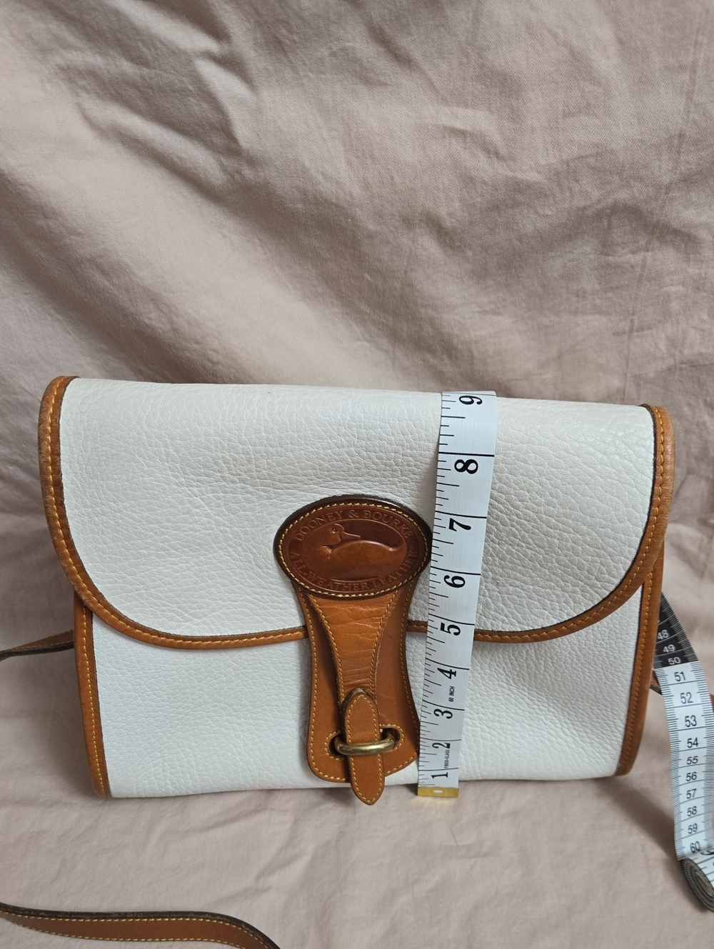 White and Tan Leather Dooney And Bourke Crossbody All Weather Leather Bag - Picture 2 of 11
